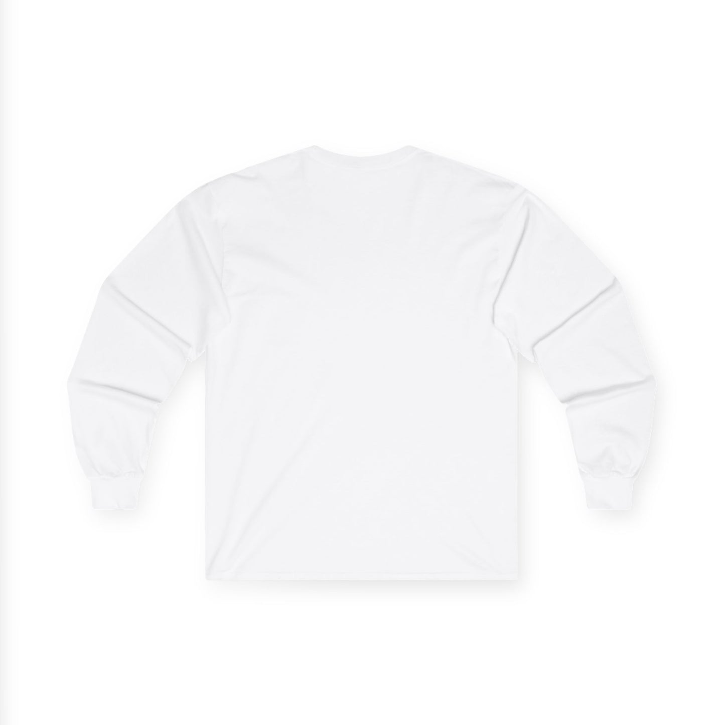 Plain back of white long-sleeve shirt on a white background