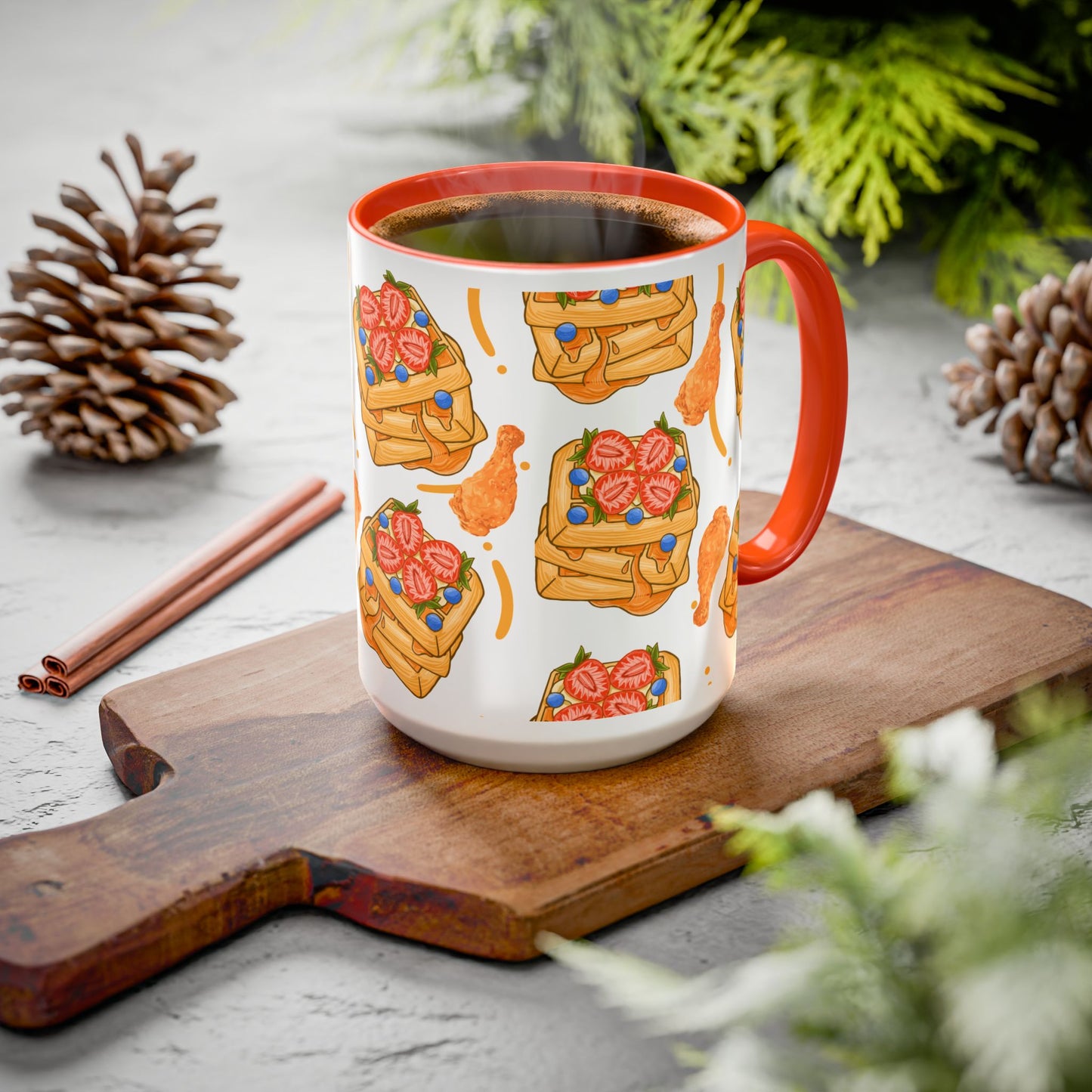 Coffee Mug- Colorful Chicken and Waffles Design Autumn Colors
