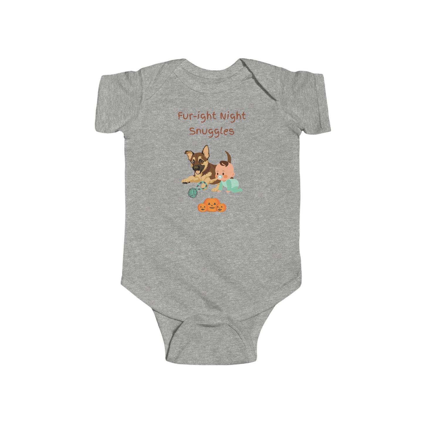 Fur-ight Night Snuggles Halloween Onesie Baby Cuddling German Shepherd