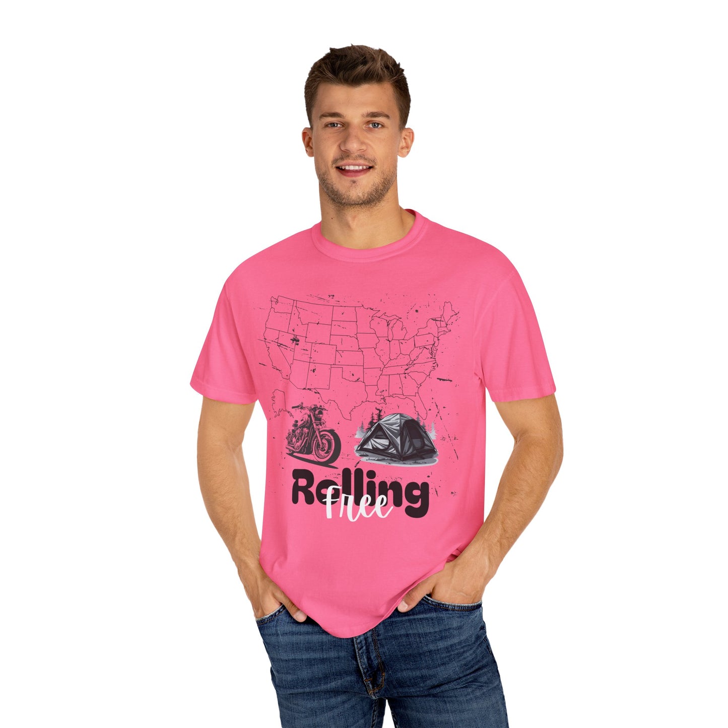 Adventure Graphic Tee, Rolling Free T-Shirt, Unisex Nature Loving Motorcycle Enthusiast