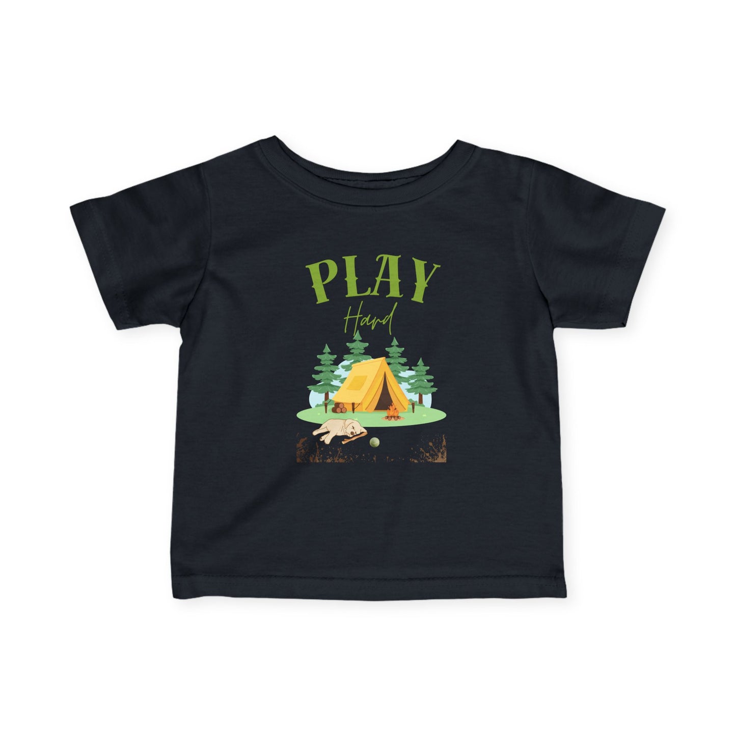 Play Hard Adventure Infant Tee with tired Labrador Puppy