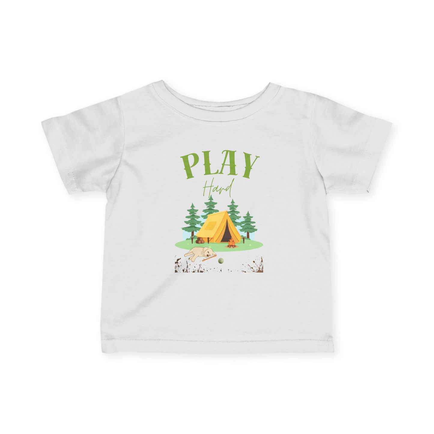 Play Hard Adventure Infant Tee with tired Labrador Puppy