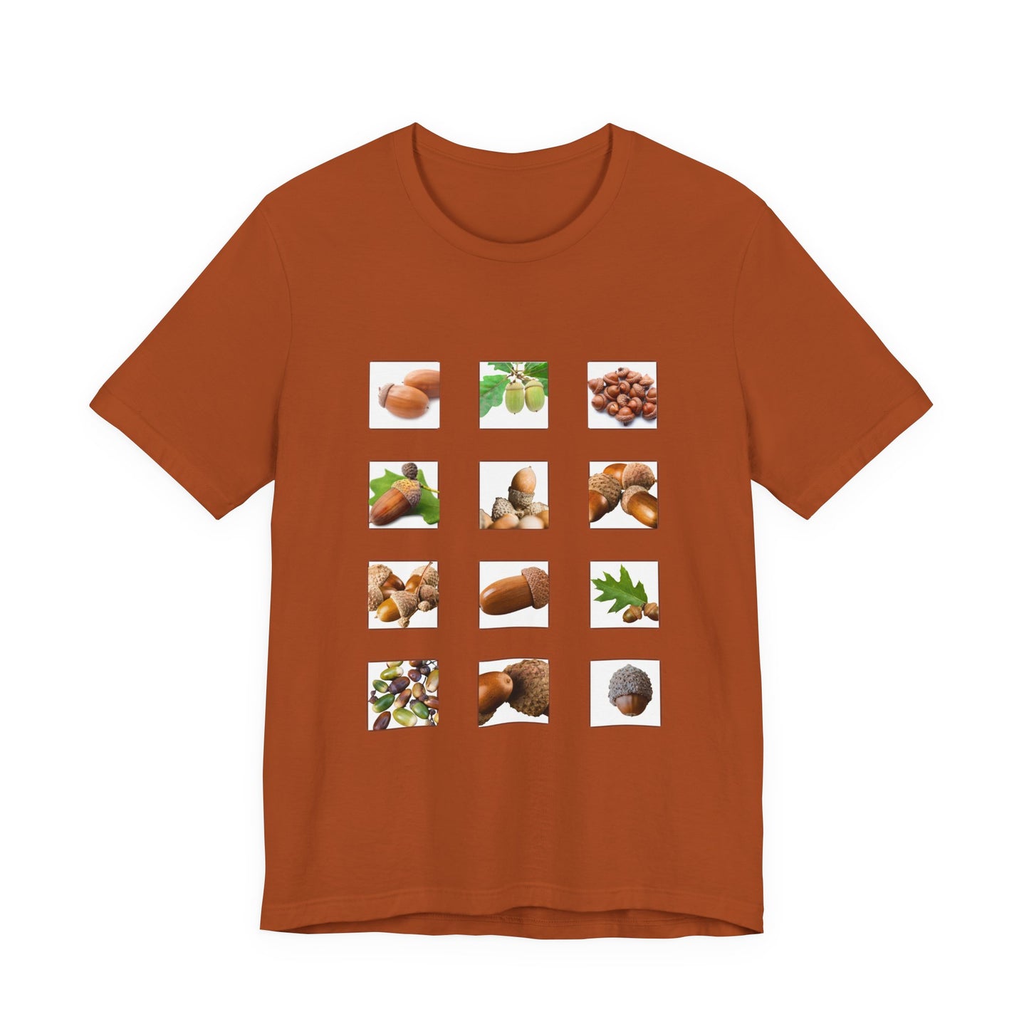 Rustic Nature-Inspired Acorn Postage Stamp Design Tee, Eco-Friendly Shirt