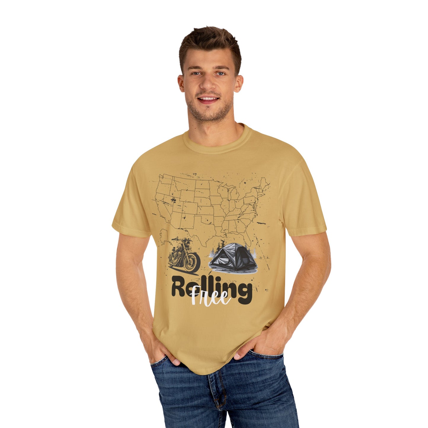 Adventure Graphic Tee, Rolling Free T-Shirt, Unisex Nature Loving Motorcycle Enthusiast