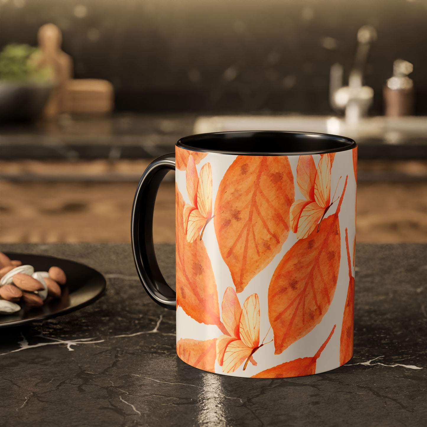 Mug with Fall Colors Autumn Leaves and Butterflies