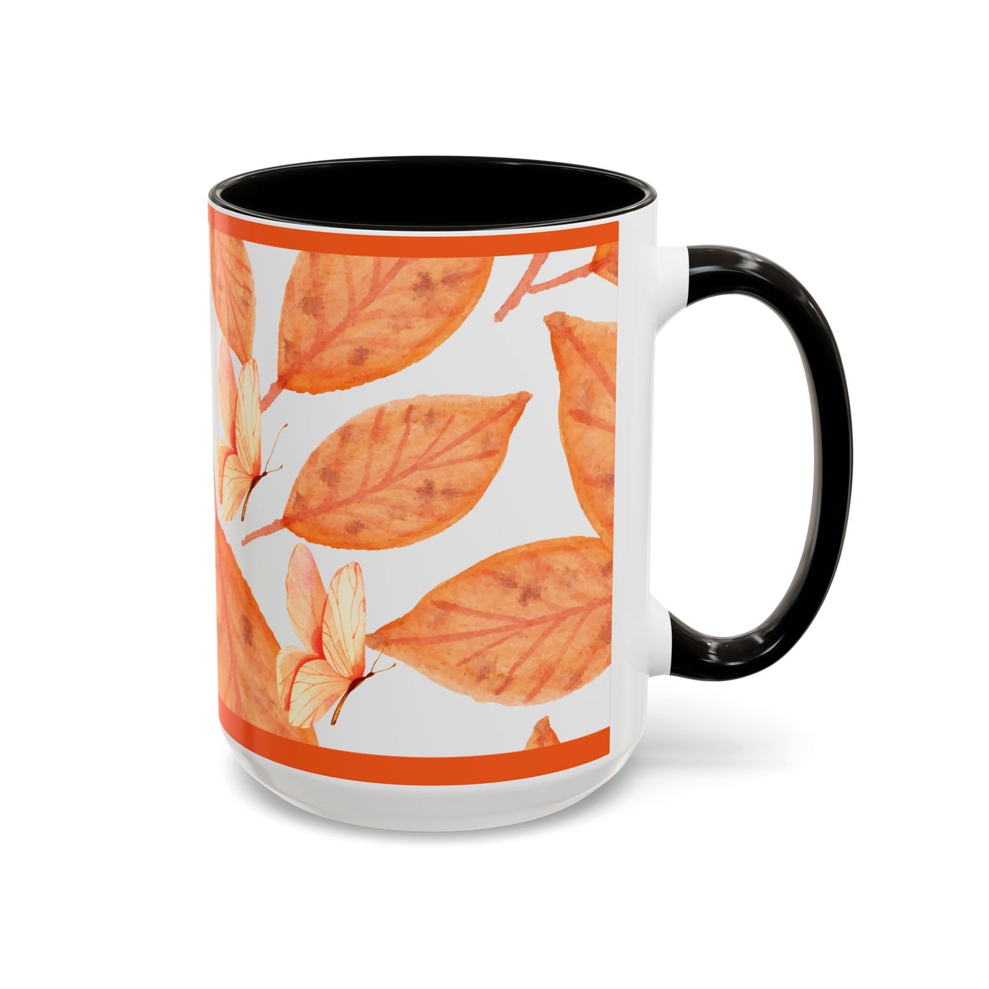 Mug with Fall Colors Autumn Leaves and Butterflies