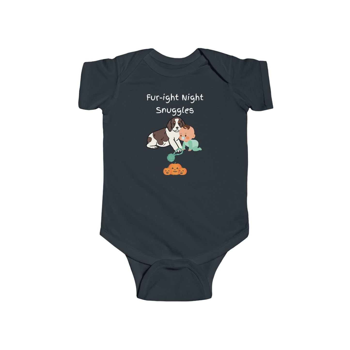 Fur-ight Halloween Onesie Baby is Cuddling Springer Spaniel Puppy