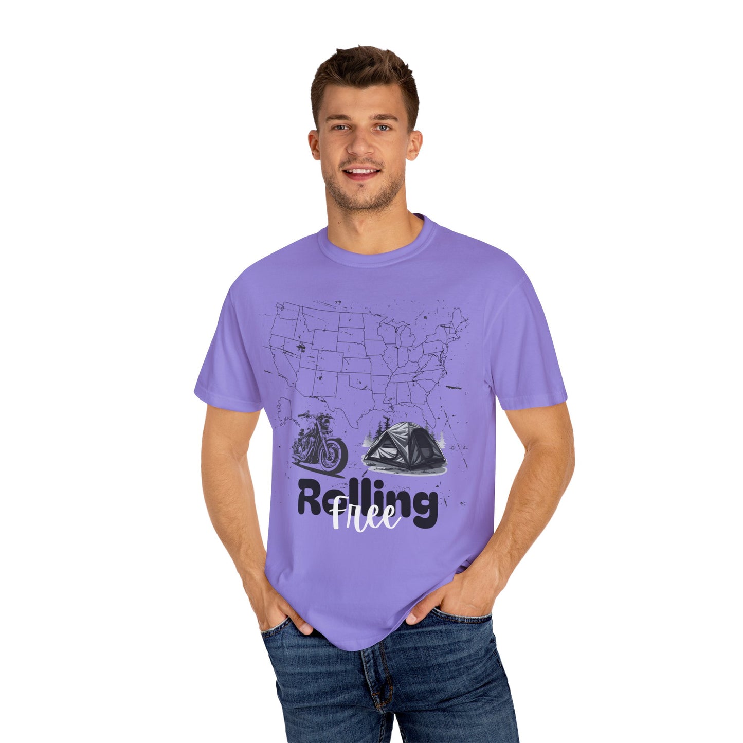 Adventure Graphic Tee, Rolling Free T-Shirt, Unisex Nature Loving Motorcycle Enthusiast