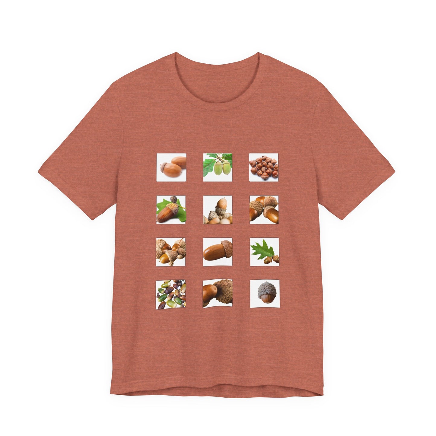 Rustic Nature-Inspired Acorn Postage Stamp Design Tee, Eco-Friendly Shirt
