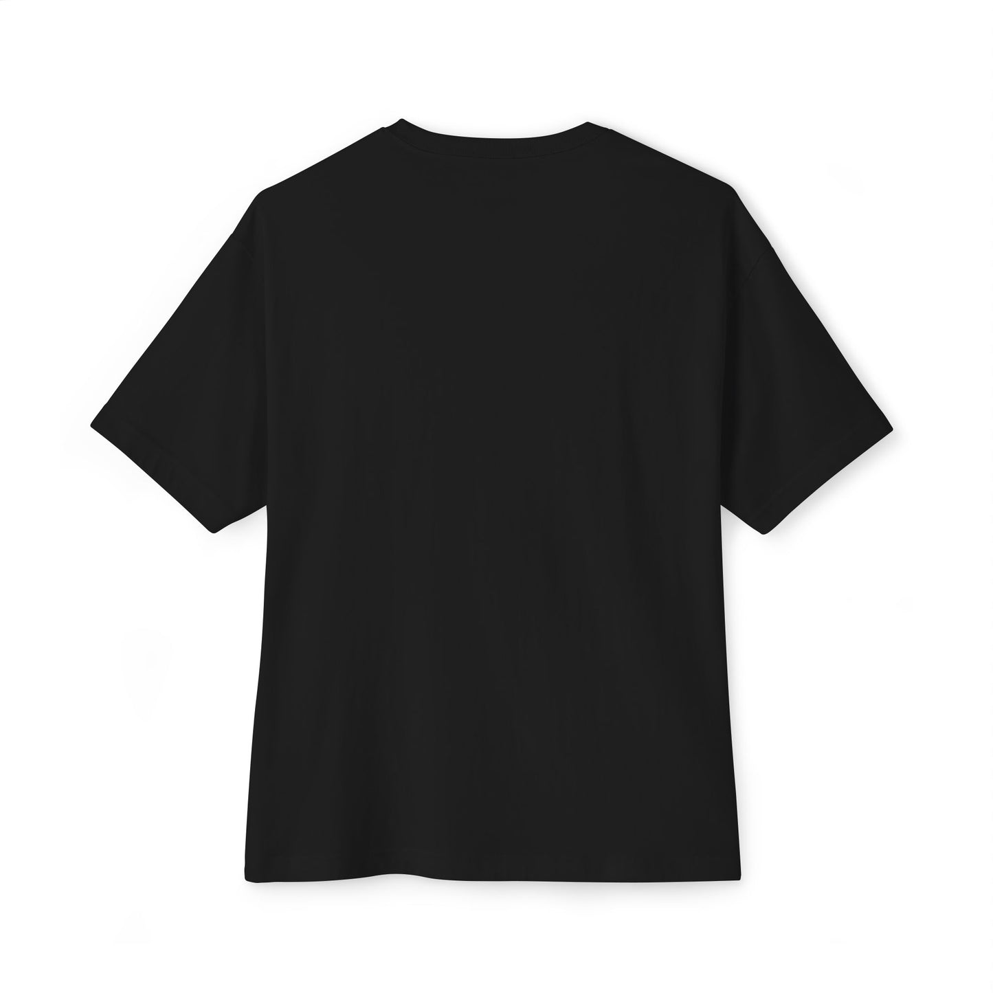 Plain back of a black t-shirt on a white background