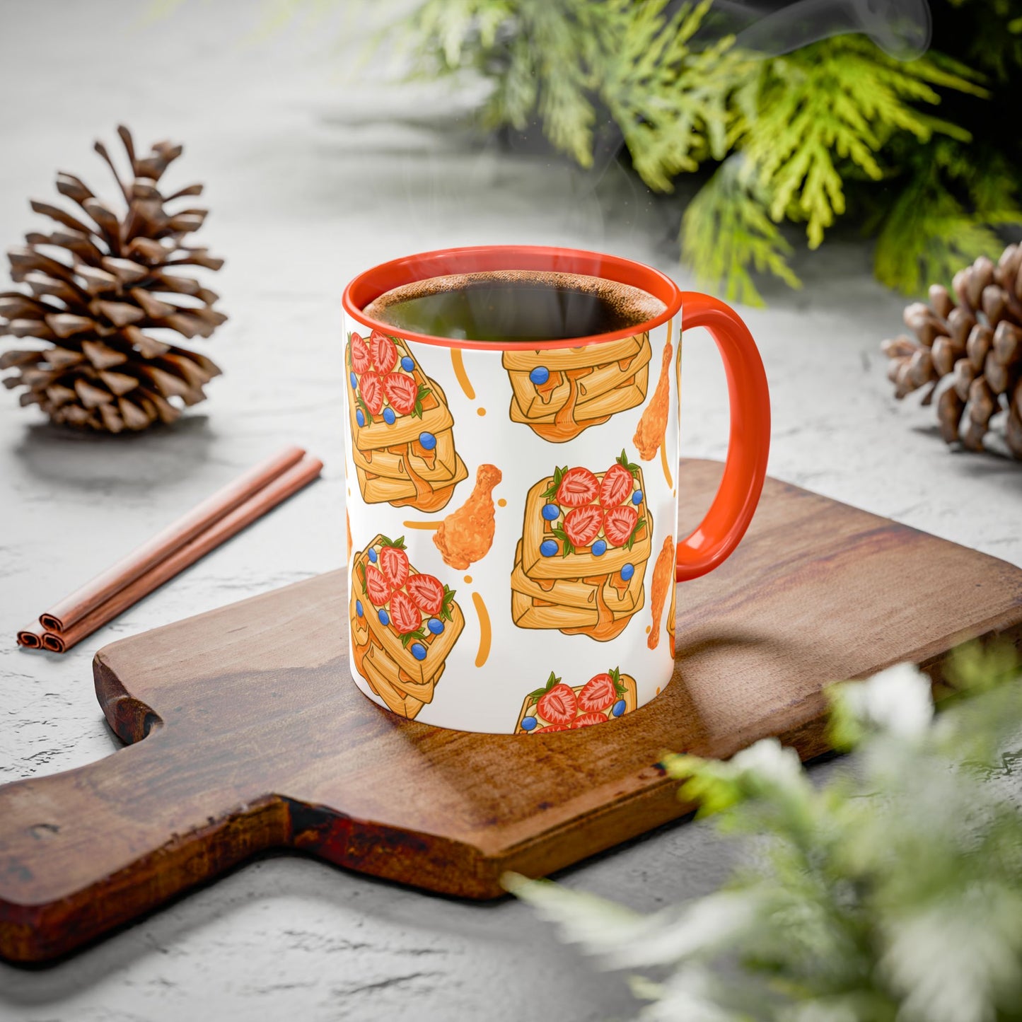 Coffee Mug- Colorful Chicken and Waffles Design Autumn Colors
