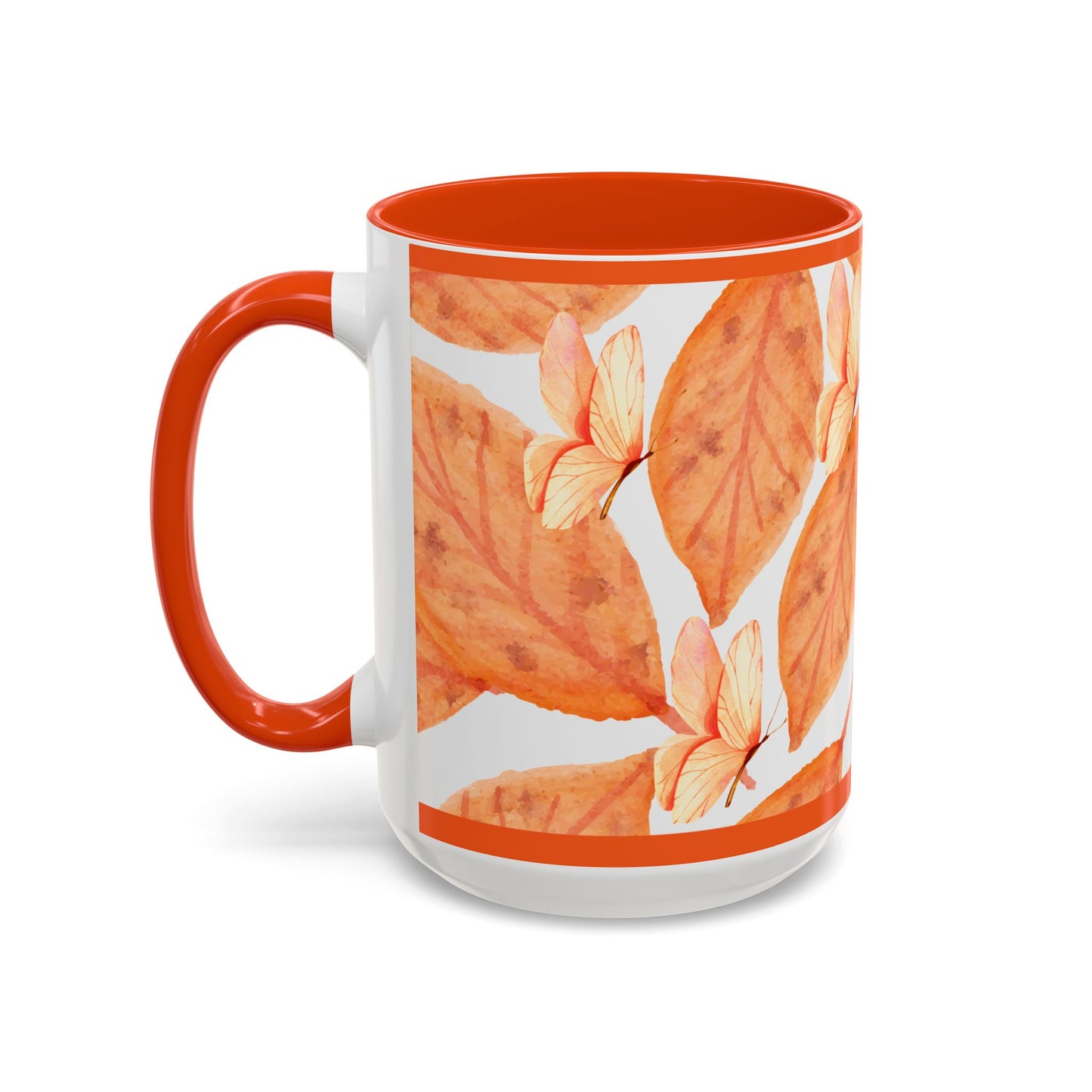 Mug with Fall Colors Autumn Leaves and Butterflies