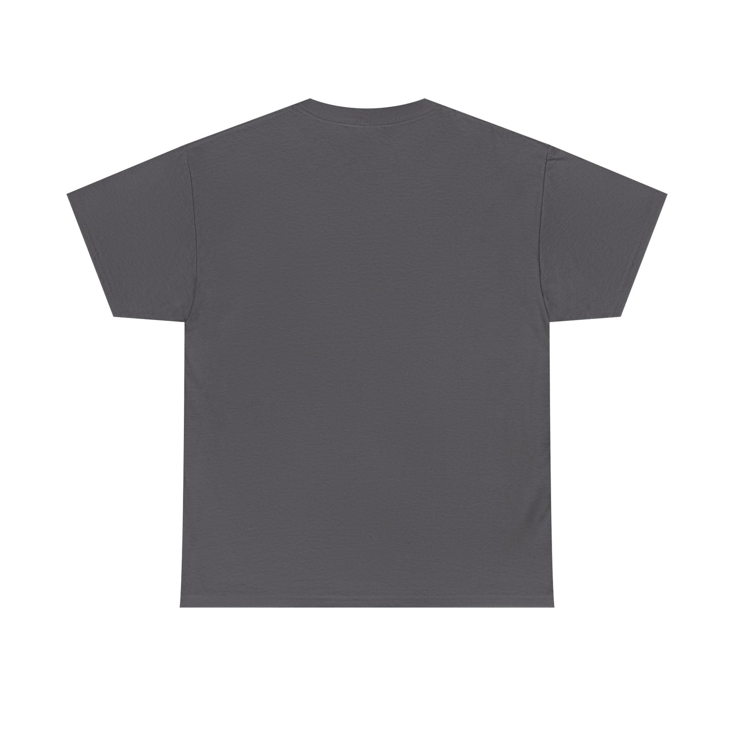 Plain back of a dark gray t-shirt on a white background