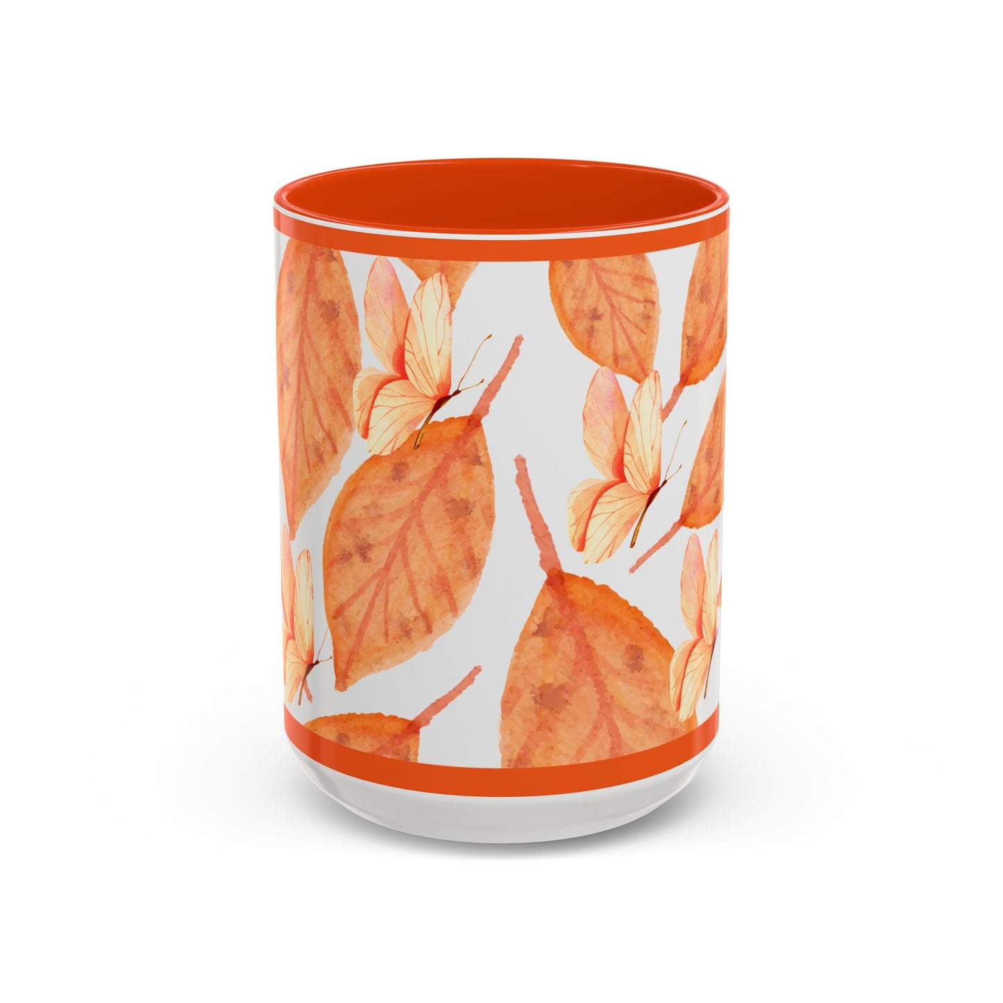 Mug with Fall Colors Autumn Leaves and Butterflies