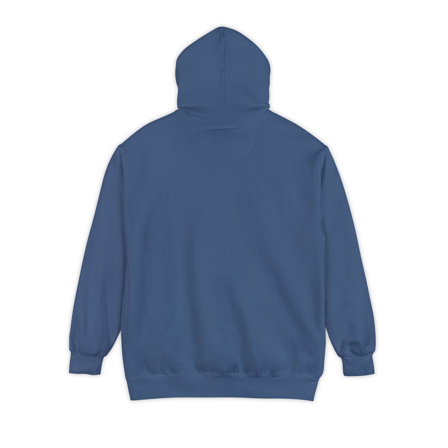 Back of blue hoodie. Plain.
