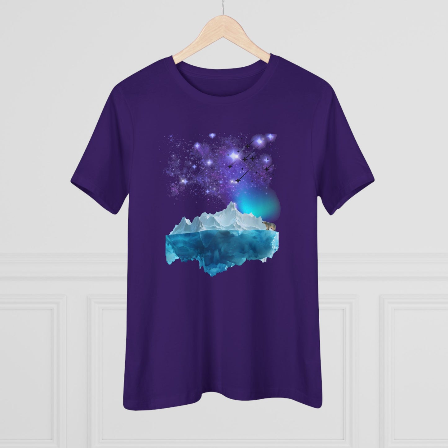 Northern Lights Polar Bear Tee Aurora Sky & Iceberg Women's Cotton T-Shirt