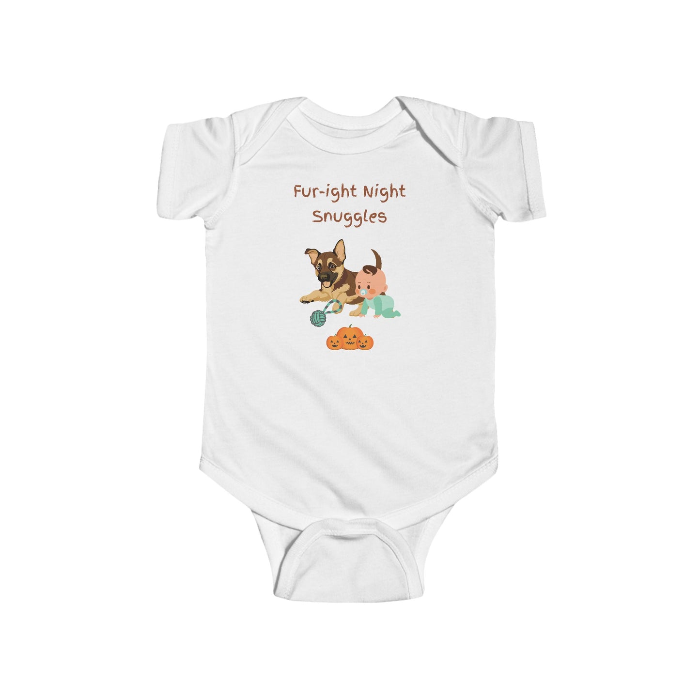 Fur-ight Night Snuggles Halloween Onesie Baby Cuddling German Shepherd