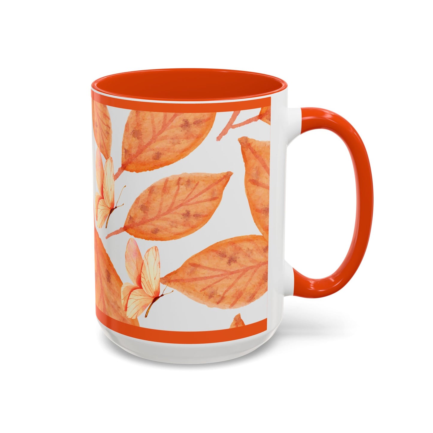 Mug with Fall Colors Autumn Leaves and Butterflies
