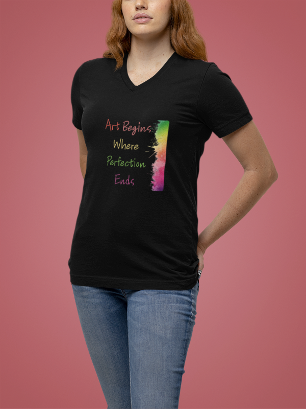 Art-Inspired Unisex V-Neck Tee, Colorful Graphic Shirt for Artists
