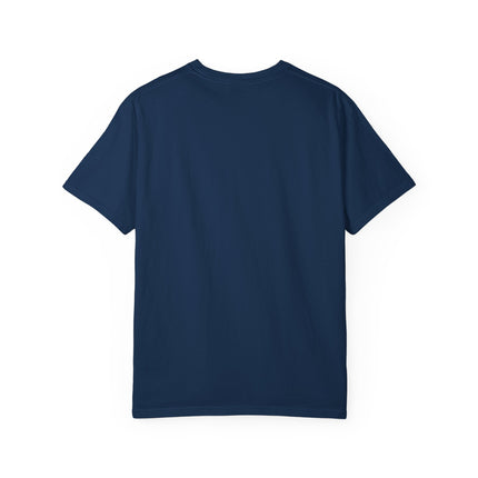 Navy blue t-shirt on a white background