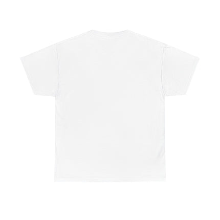 Back of plain white t-shirt on a white background