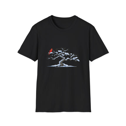 Cardinal on Wintery Tree T-Shirt — Minimal Nature Graphic Tee