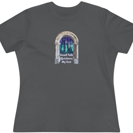 Dark gray t-shirt with a graphic design on a white background