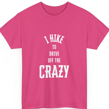 Pink t-shirt with white text on a white background