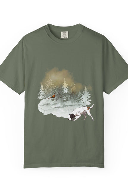 Dog & Pine Forest T-Shirt — Watercolor Hunting Pointer Tee