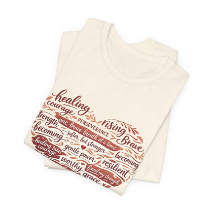 Folded tank top with motivational text design on a white background