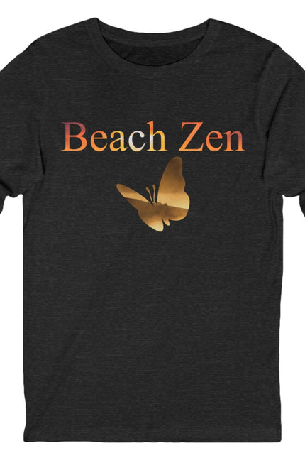 Black long-sleeve shirt with 'Beach Zen' text and butterfly graphic on a white background