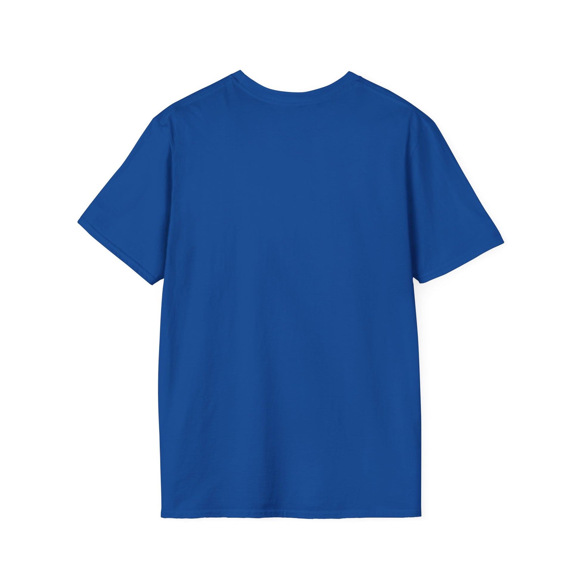 Plain back of blue t-shirt on a white background