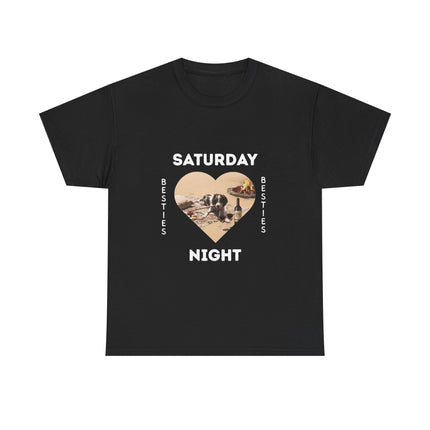 Saturday Night Besties Dog and Wine T‑Shirt — 'Fur Fire Forest Full Glass' Graphic Tee