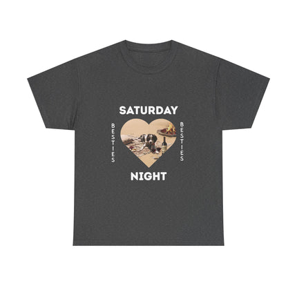 Saturday Night Besties Dog and Wine T‑Shirt — 'Fur Fire Forest Full Glass' Graphic Tee