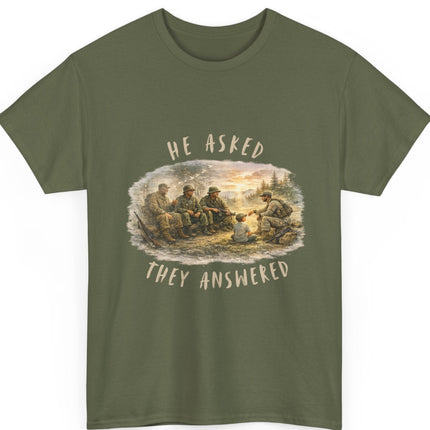 Veterans Watercolor Generations Unisex Tee 'He Asked They Answered' Memorial Military Tribute