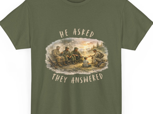 Veterans Watercolor Generations Unisex Tee 'He Asked They Answered' Memorial Military Tribute