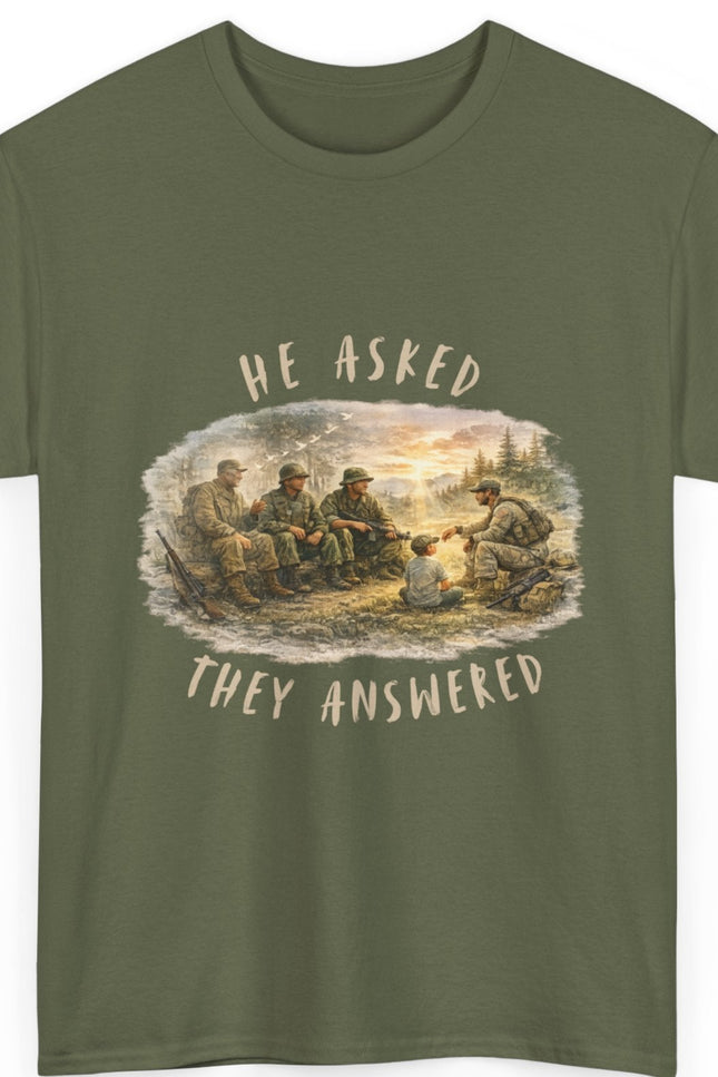 Veterans Watercolor Generations Unisex Tee 'He Asked They Answered' Memorial Military Tribute