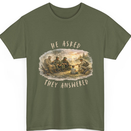 Veterans Watercolor Generations Unisex Tee 'He Asked They Answered' Memorial Military Tribute
