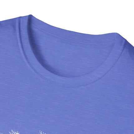 Close-up of a blue shirt with a small design on a white background