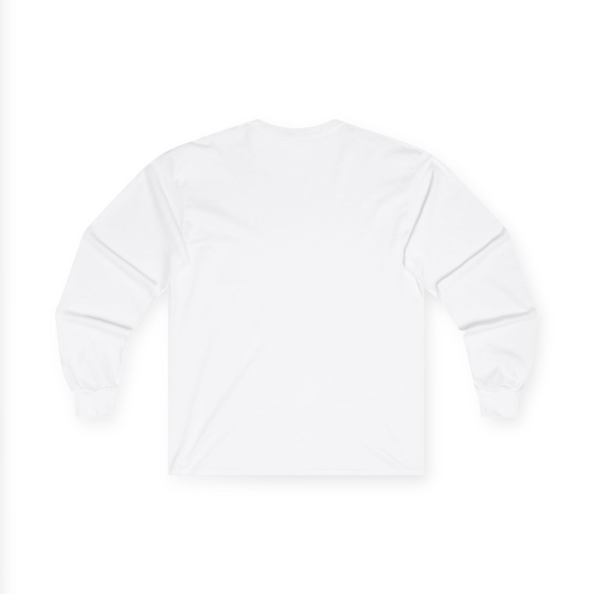 Plain back of white long-sleeve shirt on a white background
