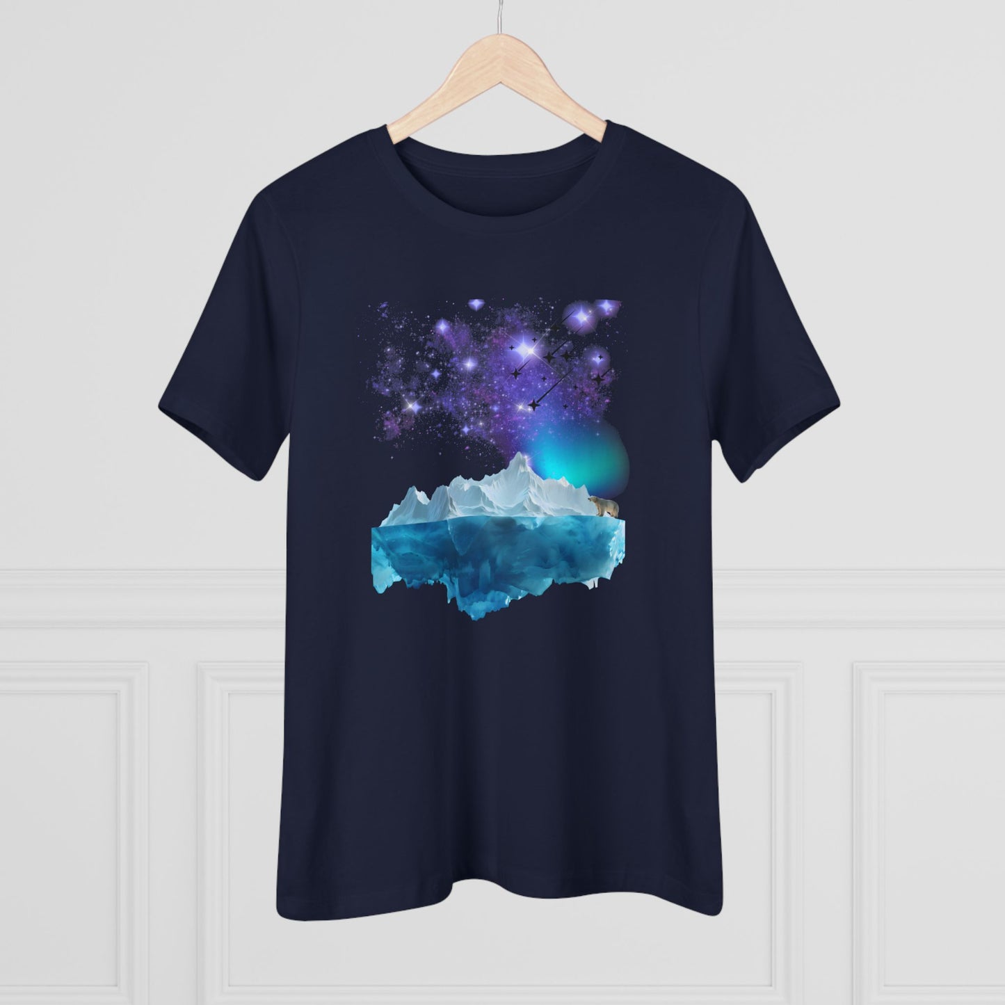 Northern Lights Polar Bear Tee Aurora Sky & Iceberg Women's Cotton T-Shirt
