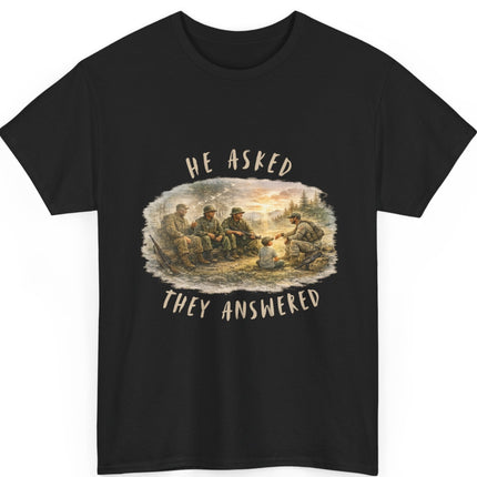 Veterans Watercolor Generations Unisex Tee 'He Asked They Answered' Memorial Military Tribute