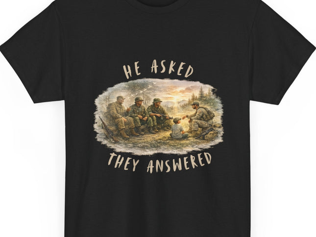 Veterans Watercolor Generations Unisex Tee 'He Asked They Answered' Memorial Military Tribute