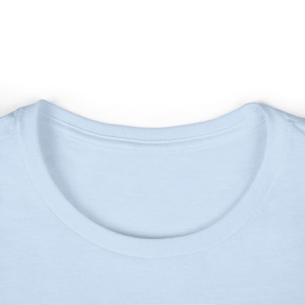 Close-up of a tagless light blue t-shirt with a plain background