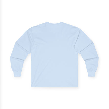 Light blue plain back of long-sleeve shirt on a white background