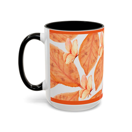 Mug with Fall Colors Autumn Leaves and Butterflies