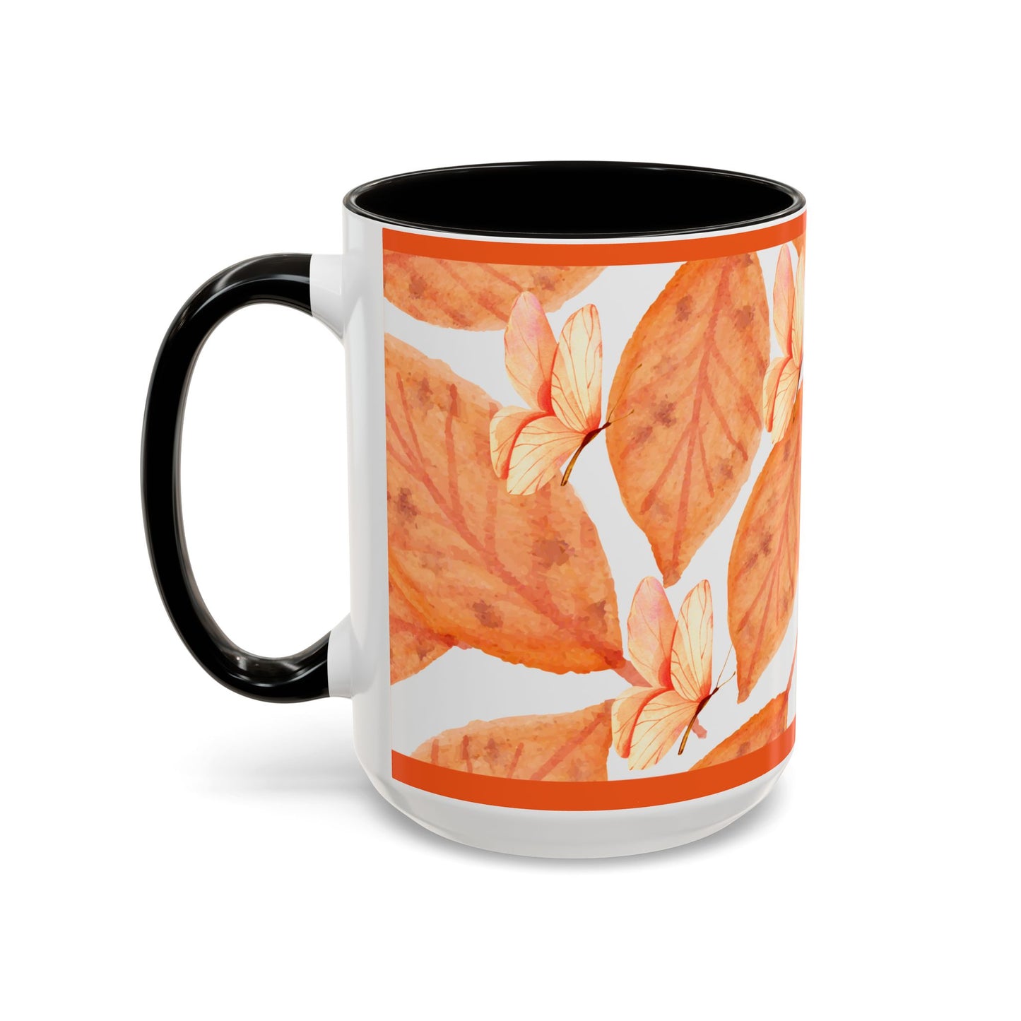 Mug with Fall Colors Autumn Leaves and Butterflies