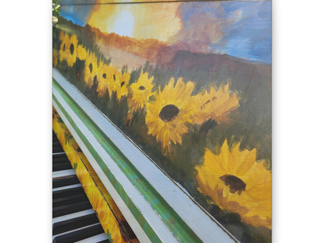 Piano in a Sunflower Landscape Canvas Art, Vibrant Wall Decor