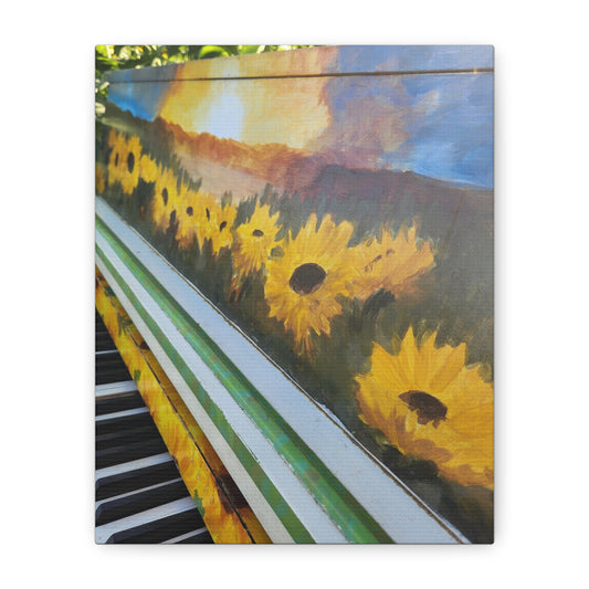Piano in a Sunflower Landscape Canvas Art, Vibrant Wall Decor