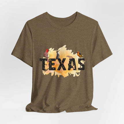 Green t-shirt with 'TEXAS' graphic design on a white background